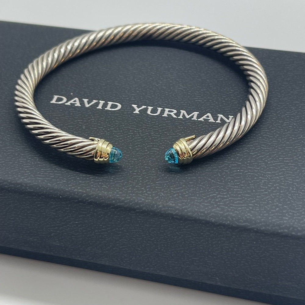 David Yurman Classic Cable Bracelet with 14K Yellow Gold and Blue Topaz, 5mm